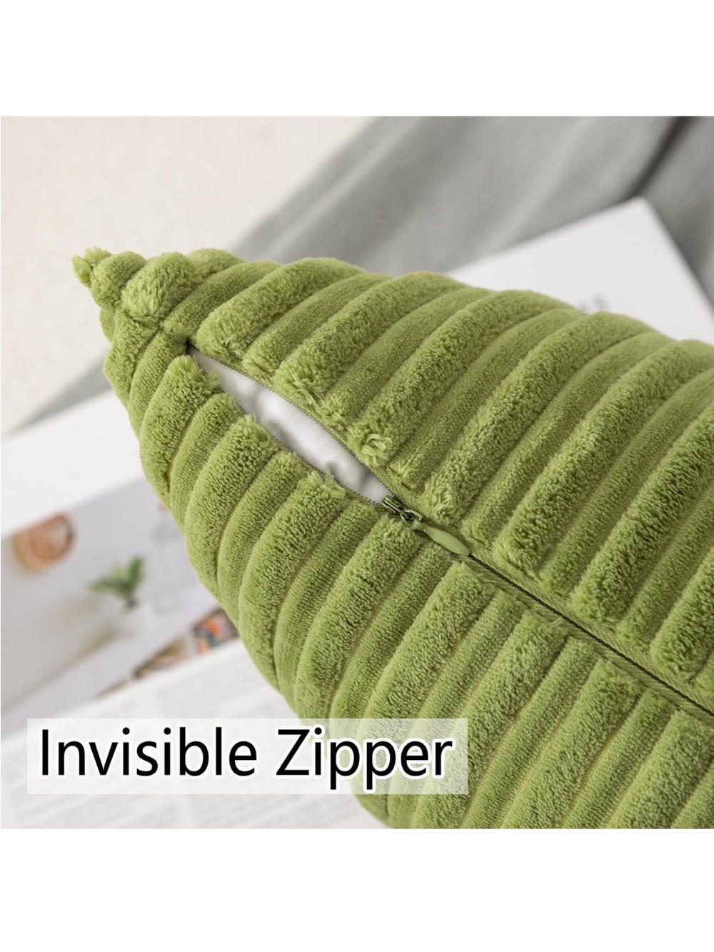 Pack of 2, Velvet Pillow Covers Striped, Soft Textured Throw Cushion Set 20x12 - Picture 3 of 6